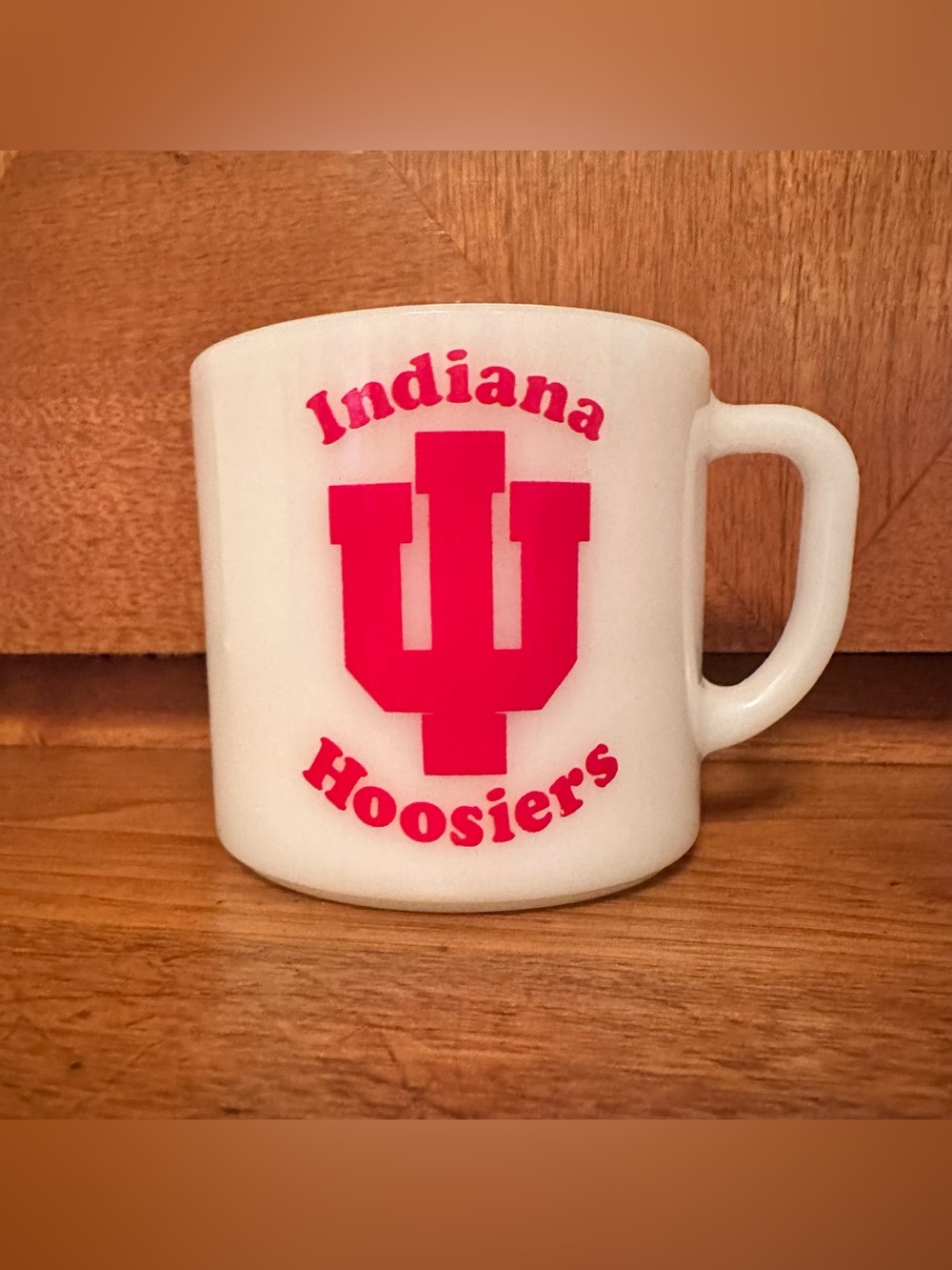 Vintage Indiana Hoosiers IU Fire King Milk Glass Mug D Handle University